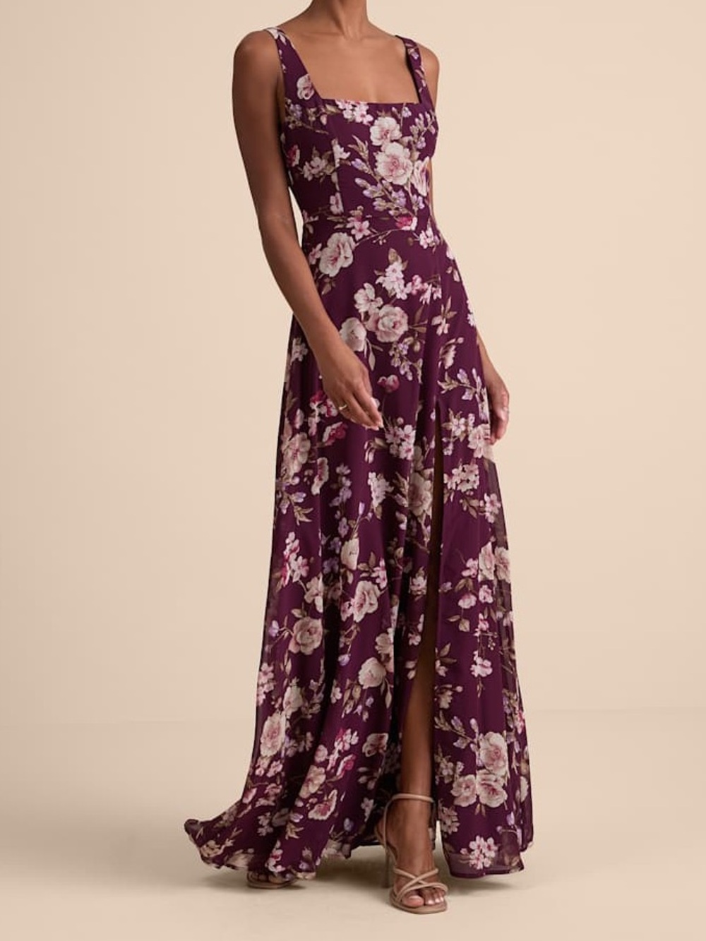 Lulu’s Remarkable Arrival Plum Purple Floral Sleeveless Maxi Dress Sz 1X NWT